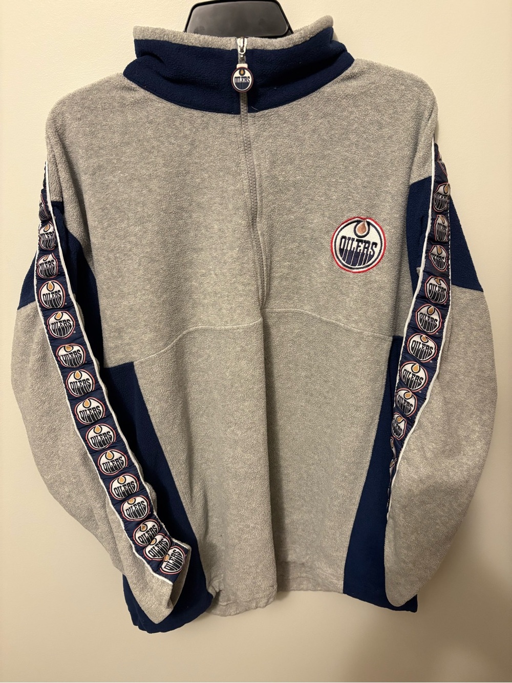 RARE Vtg 1990s Edmonton Oilers NHL Hockey Quarter Zip Fleece Sweatshirt XL